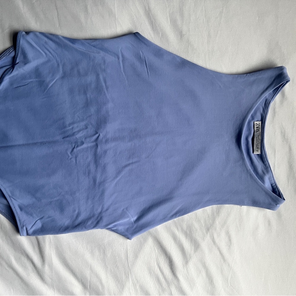Zara Blue Sleeveless Fitted Bodysuit